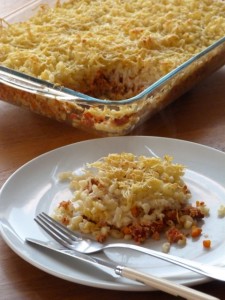 » Gratin de coquillettes poulet, bacon, carotte et tomate